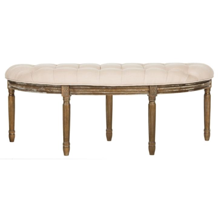 Beige Tufted Linen Abi Semicircle Bench
