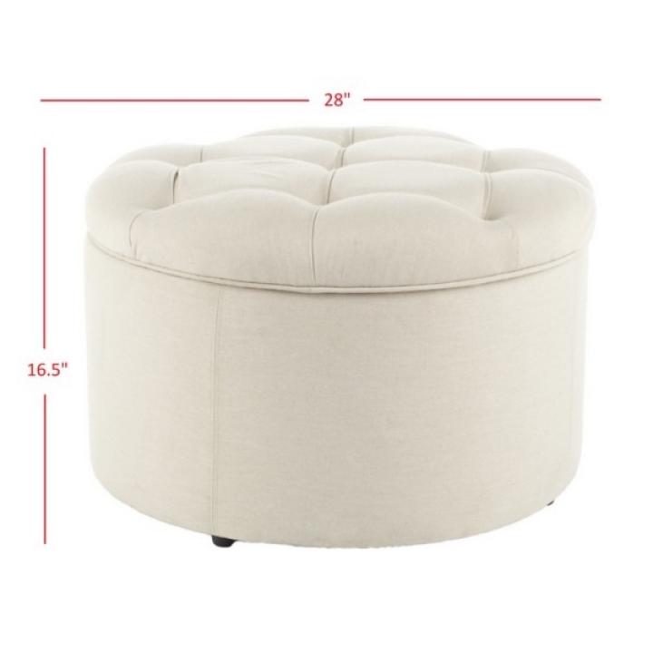 Ivory Linen Tufted Shoe Storage Ottoman