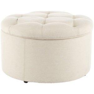Ivory Linen Tufted Shoe Storage Ottoman