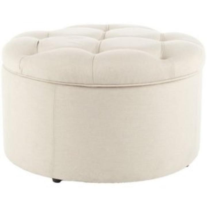 Ivory Linen Tufted Shoe Storage Ottoman