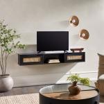 Black Modern Rattan Floating TV Stand