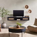 Black Modern Rattan Floating TV Stand
