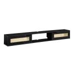 Black Modern Rattan Long Floating TV Stand
