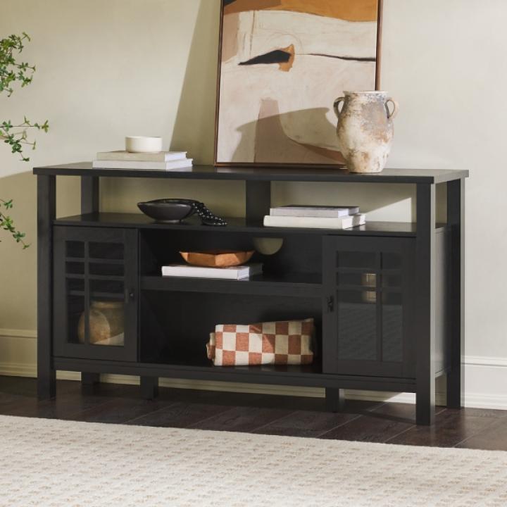 Black Transitional 2-Door Sideboard TV Stand