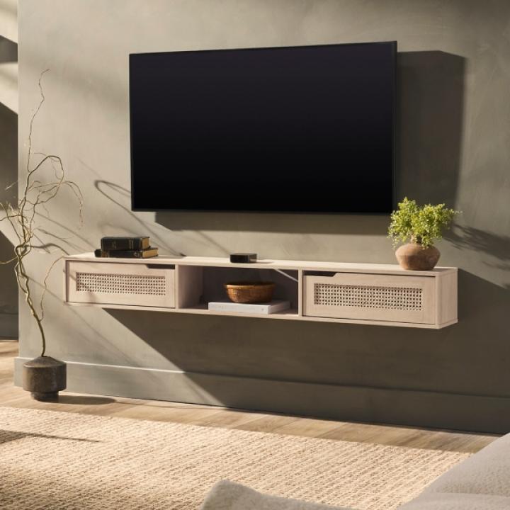 Natural Modern Rattan Floating TV Stand