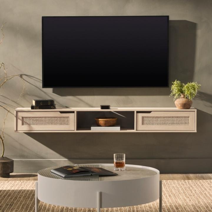 Natural Modern Rattan Floating TV Stand