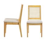 Natural Wood & Rattan Dining Chairs, Set of 2