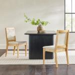 Natural Wood & Rattan Dining Chairs, Set of 2