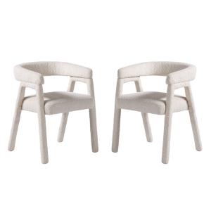 Cream Boucle Upholstered Dining Chairs, Set of 2