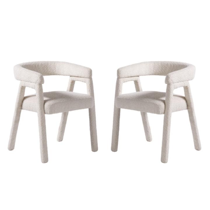Cream Boucle Upholstered Dining Chairs, Set of 2