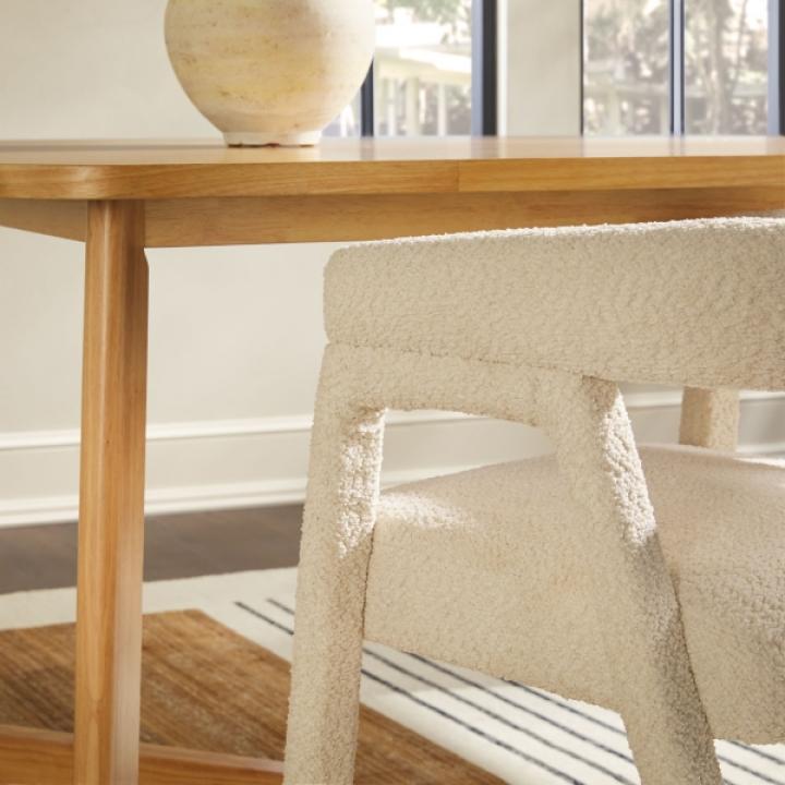 Cream Boucle Upholstered Dining Chairs, Set of 2