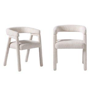 Cream Boucle Upholstered Dining Chairs, Set of 2