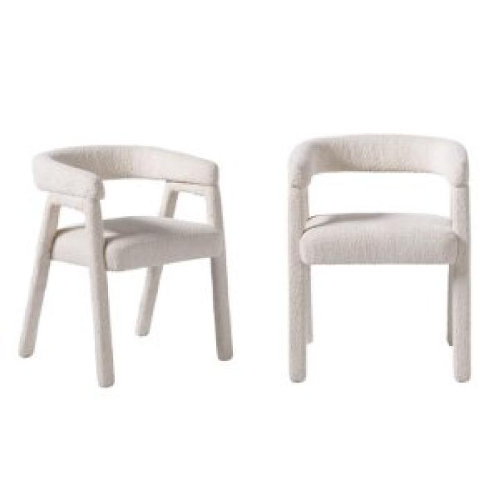 Cream Boucle Upholstered Dining Chairs, Set of 2