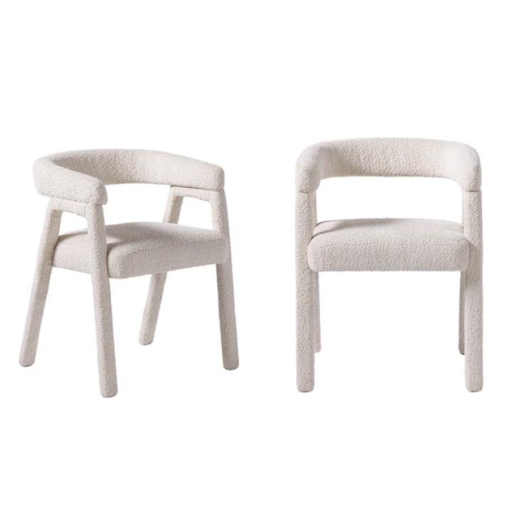 Cream Boucle Upholstered Dining Chairs, Set of 2