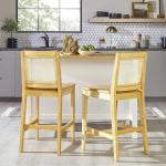 Natural Wood & Rattan Counter Stools, Set of 2