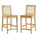 Natural Wood & Rattan Counter Stools, Set of 2