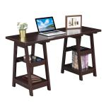 Mocha Brown Double Trestle Desk with Shelves