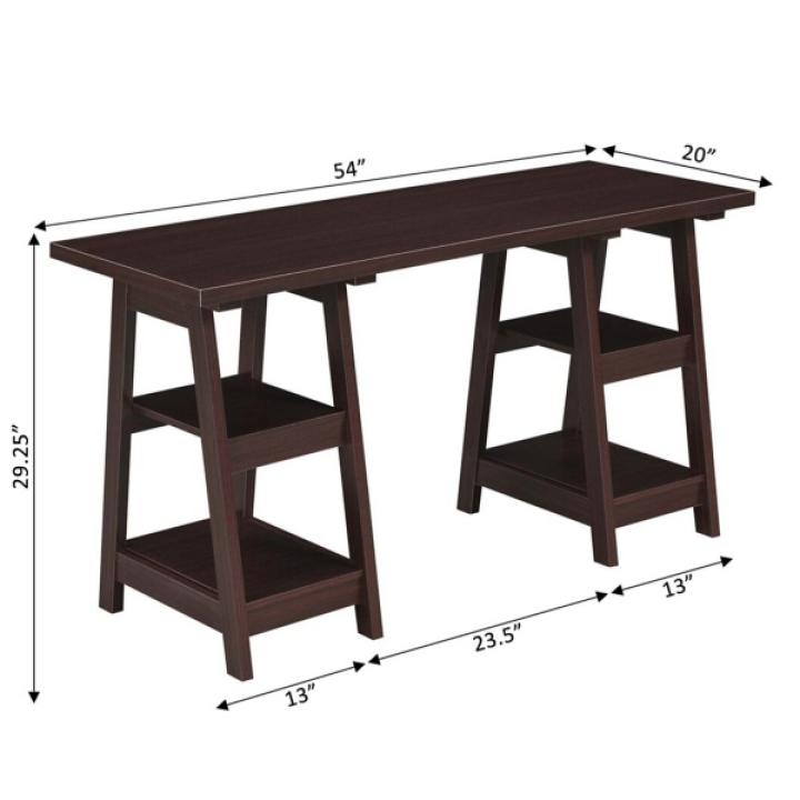 Mocha Brown Double Trestle Desk with Shelves