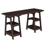 Mocha Brown Double Trestle Desk with Shelves