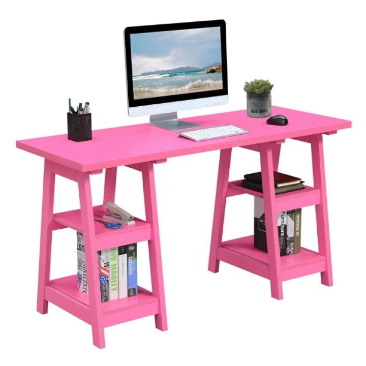 Hot Pink Double Trestle Desk with Shelves
