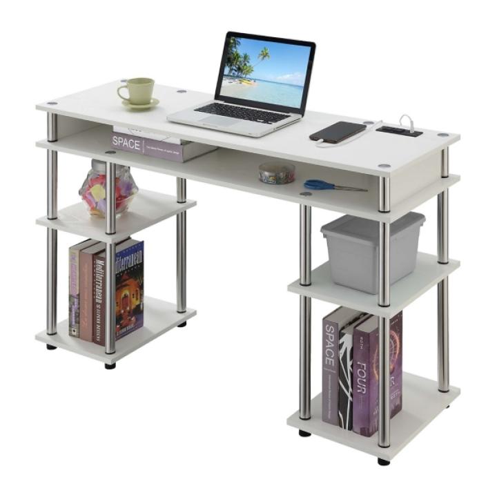 White Storage Desk with Charging Station