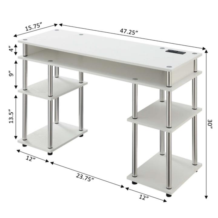 White Storage Desk with Charging Station