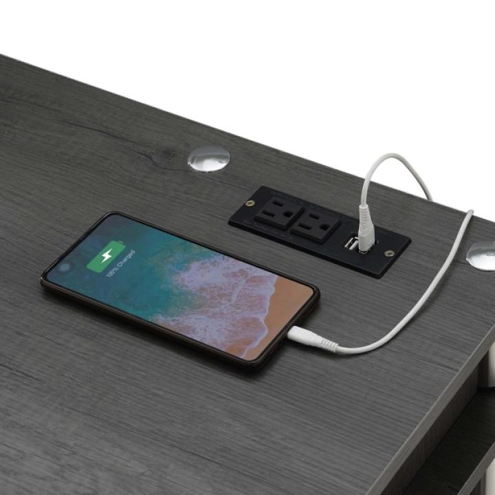 Gray Storage Desk with Charging Station