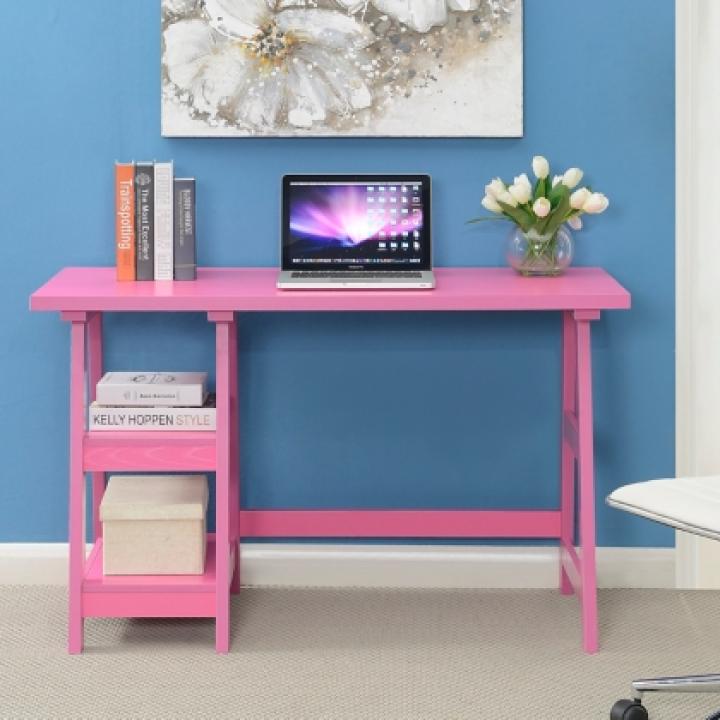 Pink Trestle Desk with Shelves