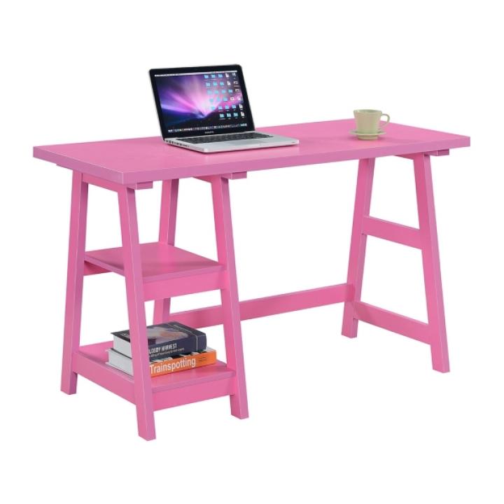 Pink Trestle Desk with Shelves