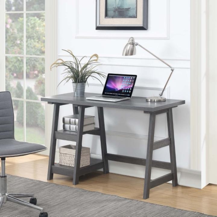 Gray Trestle Desk with Shelves