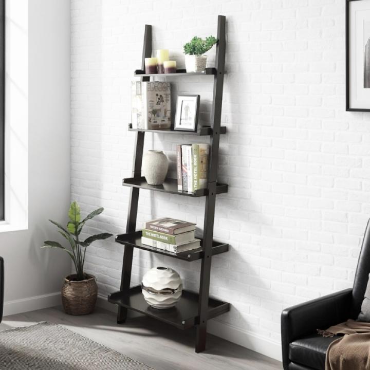 Heritage Black Wood Ladder Bookshelf
