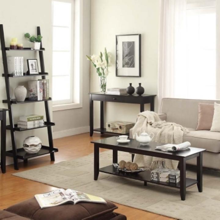 Heritage Black Wood Ladder Bookshelf