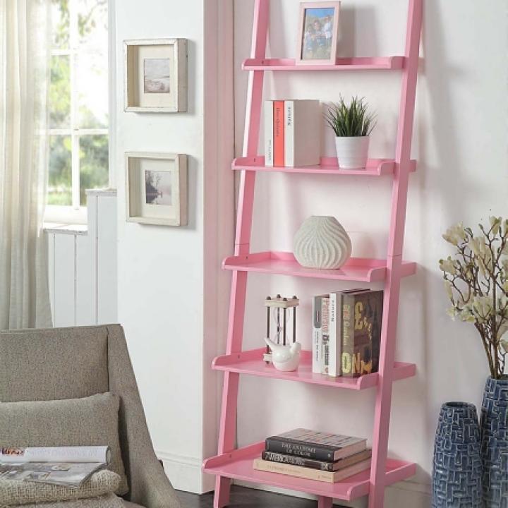 Heritage Pink Wood Ladder Bookshelf