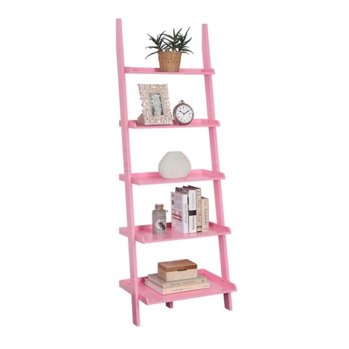 Heritage Pink Wood Ladder Bookshelf