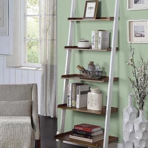 Heritage White Wood Ladder Bookshelf