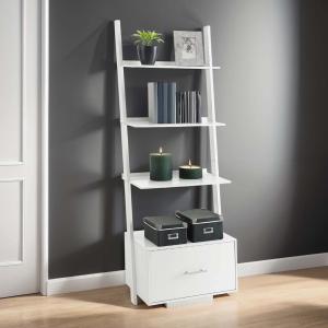 Heritage White Ladder Bookshelf with Drawer