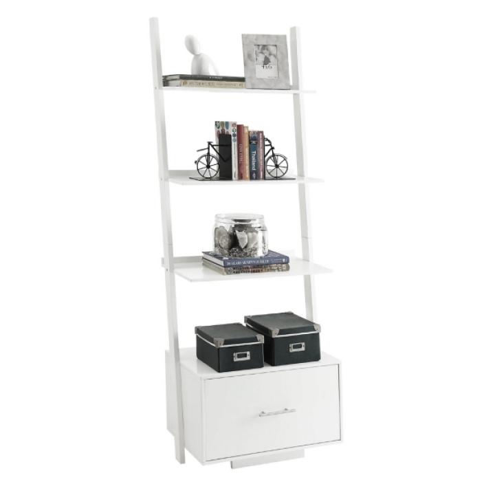 Heritage White Ladder Bookshelf with Drawer