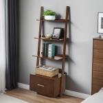 Heritage Walnut Ladder Bookshelf with Drawer