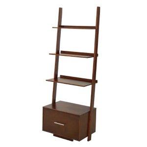 Heritage Walnut Ladder Bookshelf with Drawer
