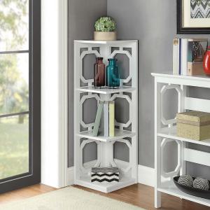 White Geometric 3-Tier Corner Bookcase