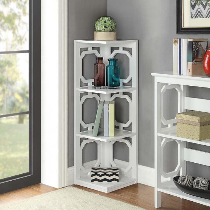 White Geometric 3-Tier Corner Bookcase