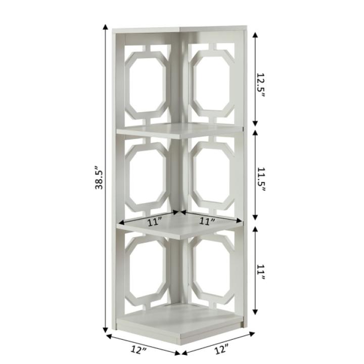 White Geometric 3-Tier Corner Bookcase