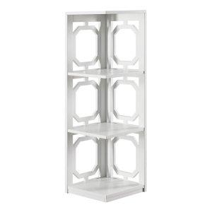 White Geometric 3-Tier Corner Bookcase