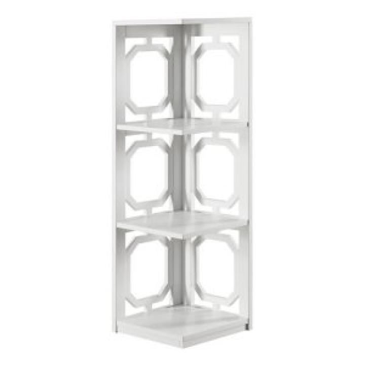 White Geometric 3-Tier Corner Bookcase