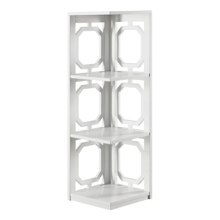 White Geometric 3-Tier Corner Bookcase