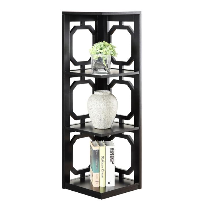Black Geometric 3-Tier Corner Bookcase