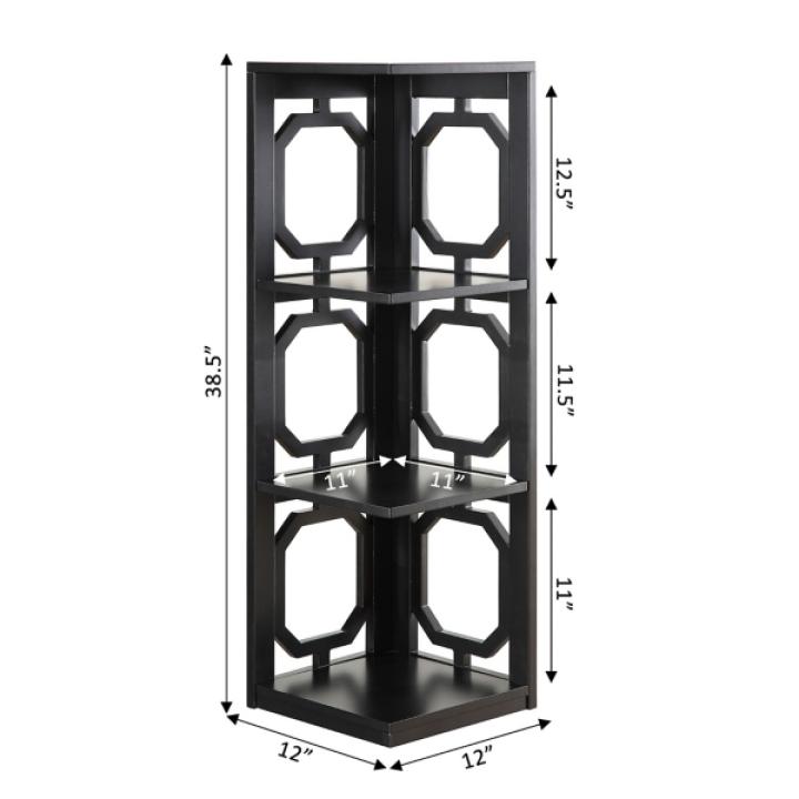 Black Geometric 3-Tier Corner Bookcase