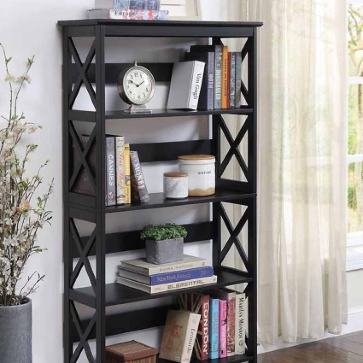 Black 5-Tier Oxford Bookcase