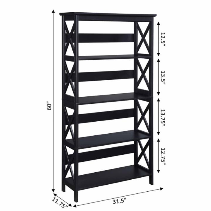 Black 5-Tier Oxford Bookcase