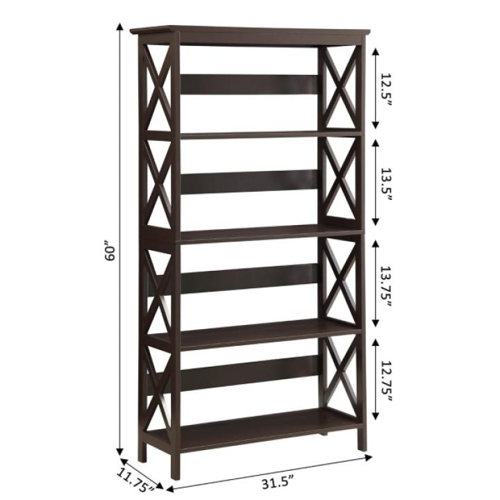 Espresso 5-Tier Oxford Bookcase